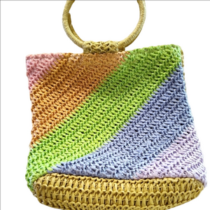 Art Class rainbow paper straw bohemian circle handle medium tote bag